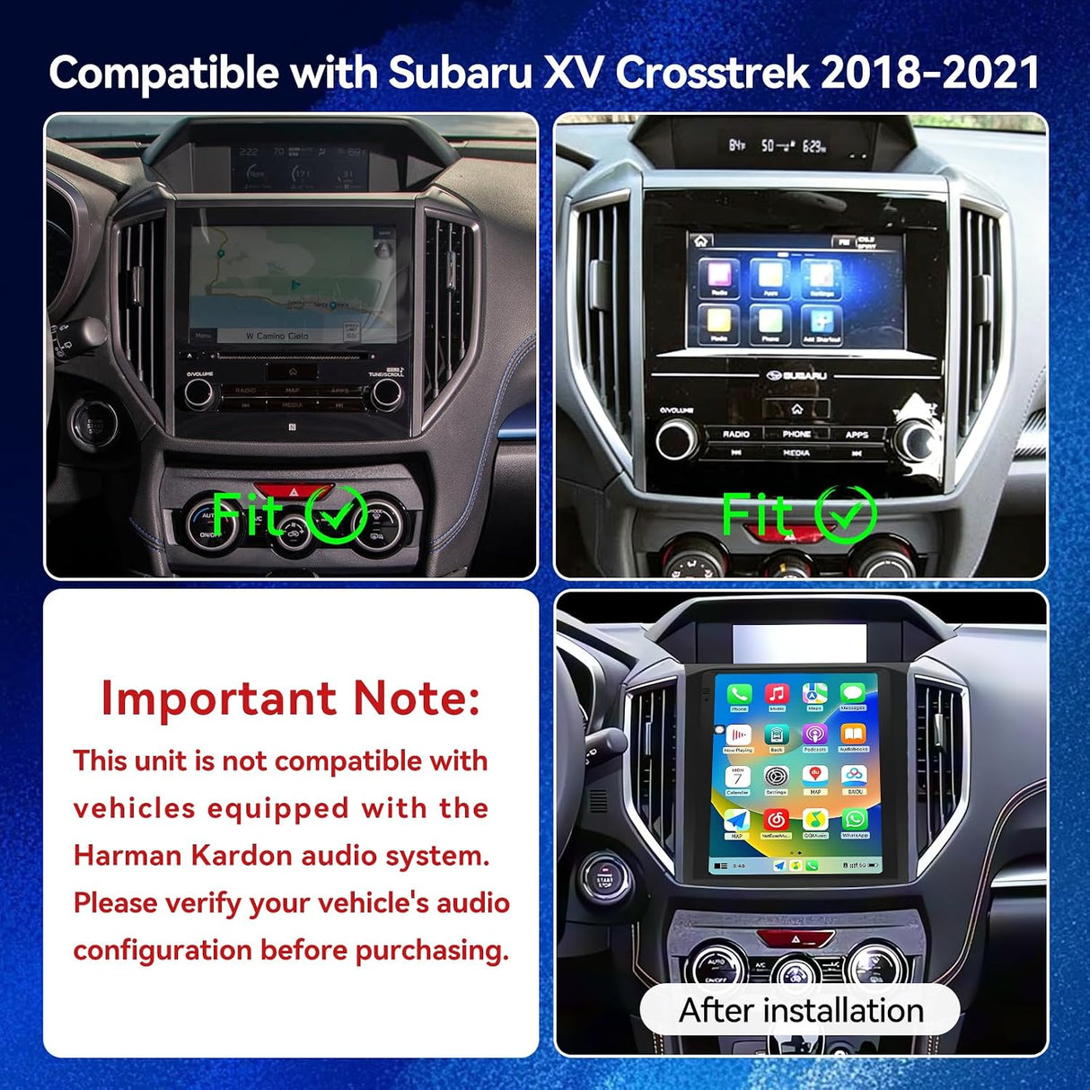 Car Stereo Radio for Subaru XV Crosstrek 2018 2019 2020 2021 Wireless CarPlay & Android Auto AHD Backup Camera Upgrade Touch Screen GPS WiFi SWC FM Bluetooth