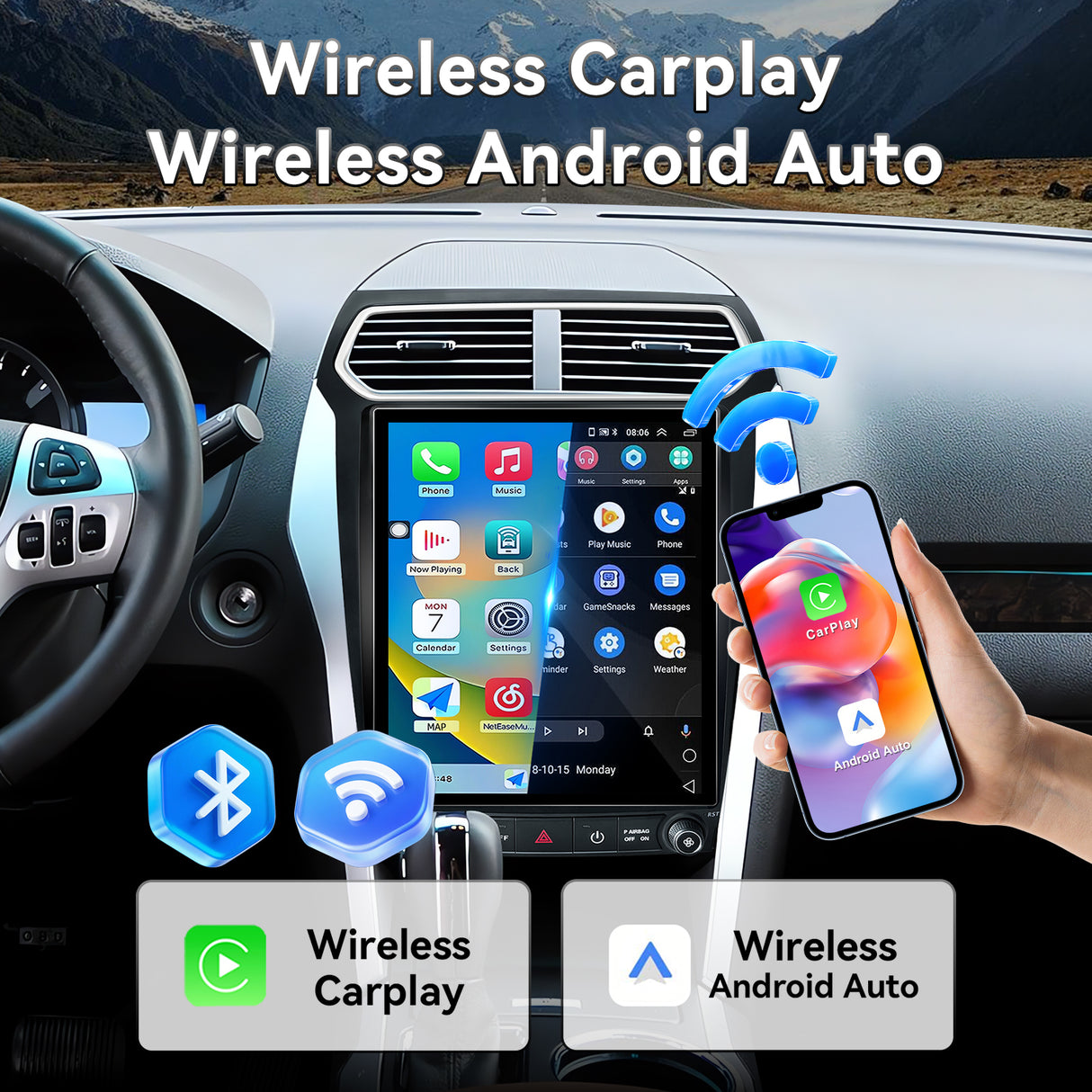 Car Stereo for Ford Explorer 2011-2019 Upgrade Wireless CarPlay & Android Auto AHD Backup Camera GPS SWC FM WiFi Bluetooth