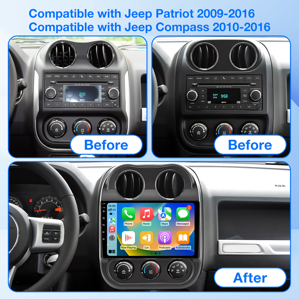 Binize Android 13 Car Stereo Compatible with Jeep Compass/Patriot 2010-2016 Carplay Android Auto 10.1 Inch Touch Screen Bluetooth Car Radio with GPS,FM,Support Backup Camera