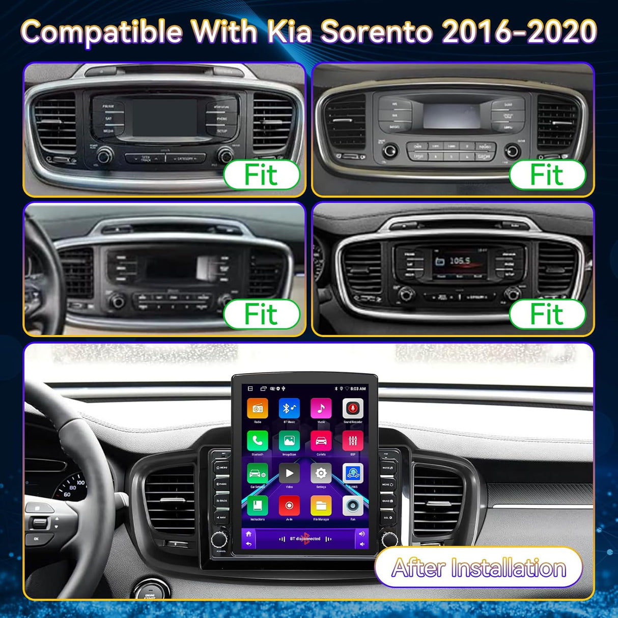 Car Stereo Radio for Kia Sorento 2016 2017 2018 2019 2020 supports Wireless CarPlay & Android Auto GPS WiFi Buletooth Back Camera FM GPS