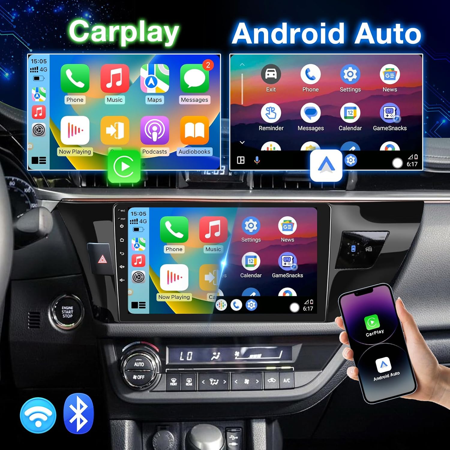 Android Car Stereo for Toyota Prius 2010-2015 with Wireless CarPlay Android Auto 9 Inch Touchscreen GPS Navigation System with HiFi BT FM RDS Back Android 13 Car Stereo for Toyota Corolla 2014 2015 2016 with