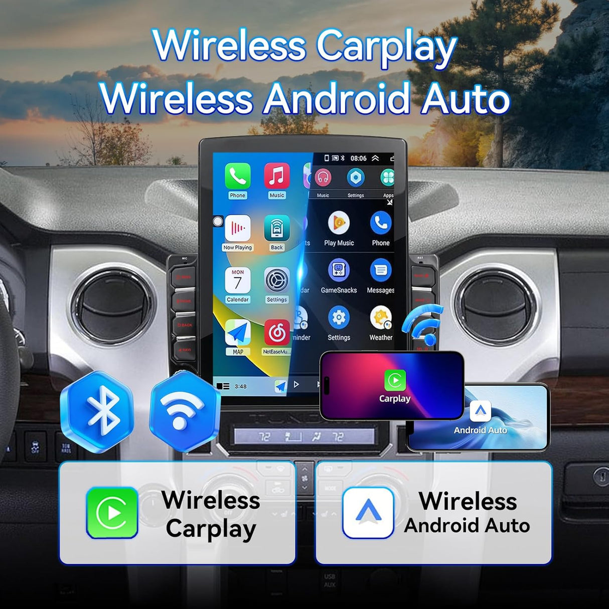 Car Stereo for Toyota Tundra 2014-2021 Wireless CarPlay & Android Auto Bluetooth GPS Navigation FM Radio Backup Camera