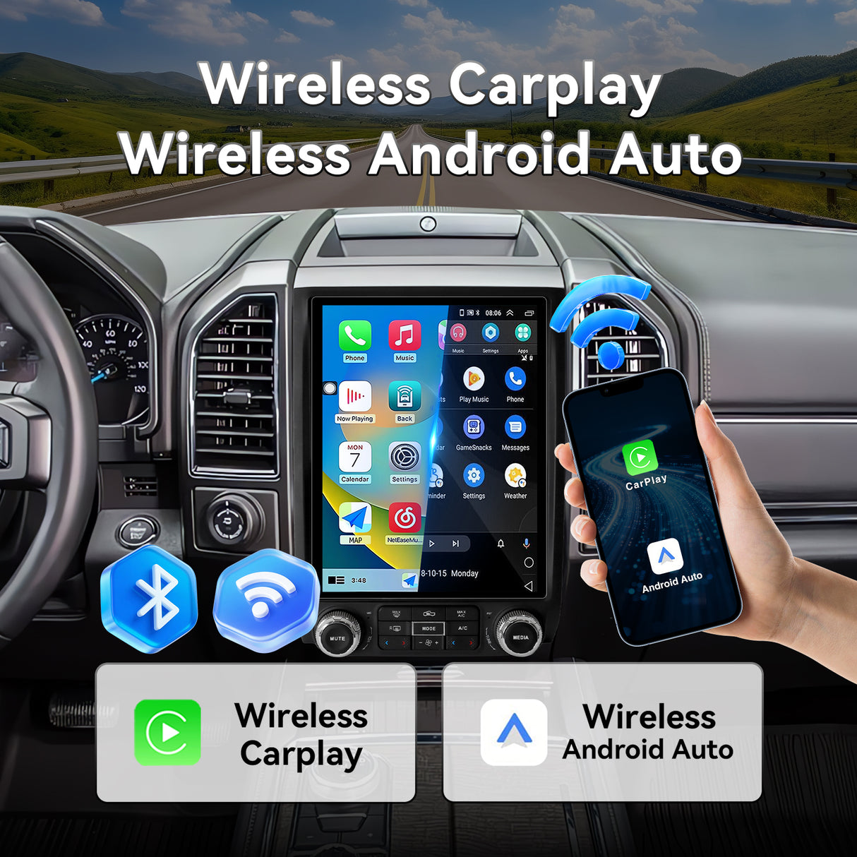 Car Stereo for  Ford Expedition 2015-2018 Upgrade Wireless CarPlay & Android Auto AHD Backup Camera GPS SWC FM WiFi Bluetooth