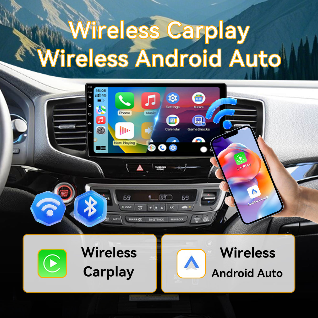 Car Stereo for Honda Pilot 2016-2019 Upgrade Wireless CarPlay & Android Auto AHD Backup Camera GPS SWC FM WiFi Bluetooth
