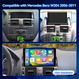 Car Stereo Radio for Mercedes Benz C-Class W204 S204 2006-2011 with Wireless Carplay & Android Auto 9-Inch Touchscreen FM Bluetooth 5G WiFi GPS Navigation Mirror Link SWC AHD Camera