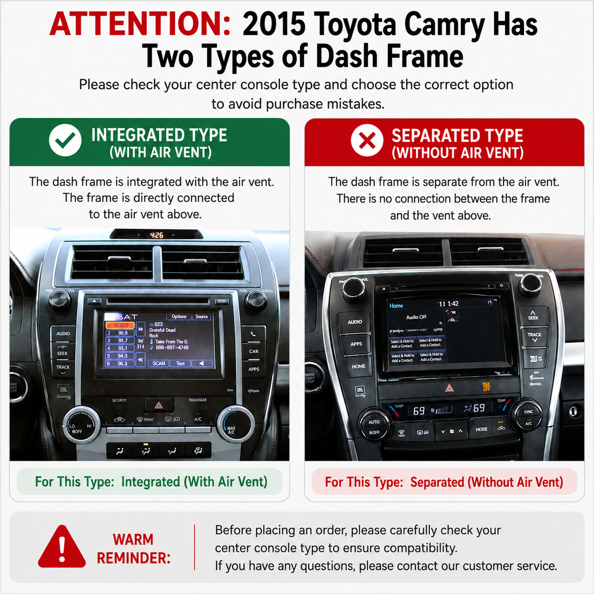 Car Stereo for US-spec Toyota Camry 2012-2015 Upgrade Wireless CarPlay & Android Auto AHD Backup Camera GPS SWC FM WiFi Bluetooth