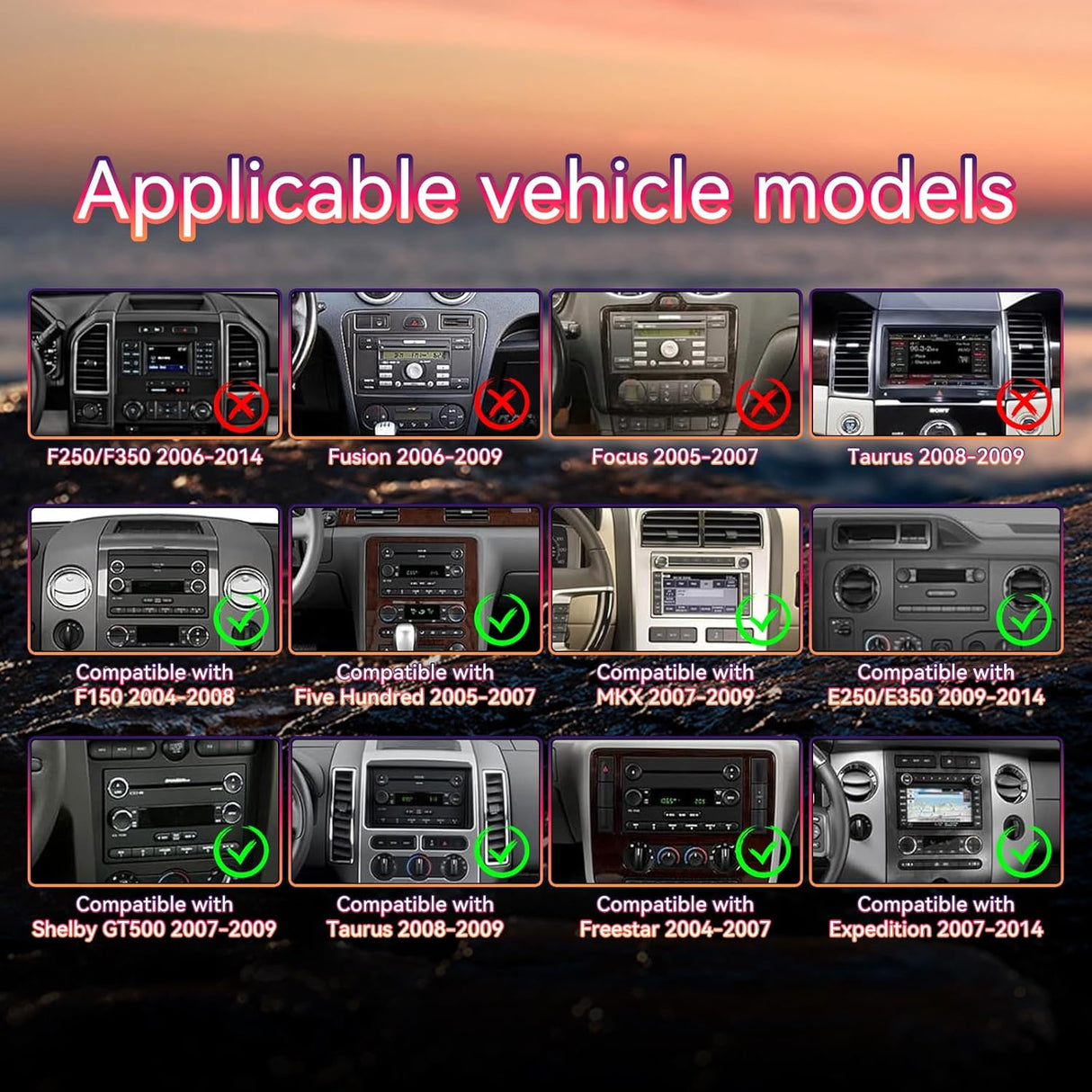 Car Radio for Ford F150 2004-2008/Ford Expedition 2007-2014/Edge 2007-2010, QLED HD Touchscreen, Wireless CarPlay/Android Auto, GPS, 5G WiFi, SWC, AHD Backup Camera