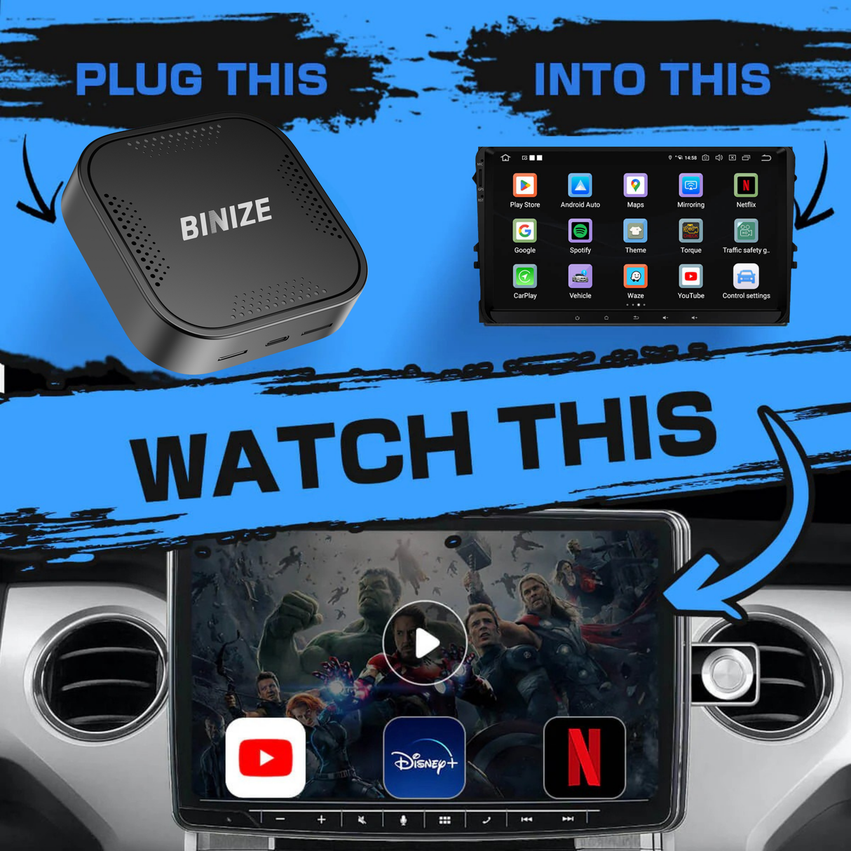 Binize B1 Android 13 CarPlay AI BOX for OEM Car with Wired CarPlay/Android Auto