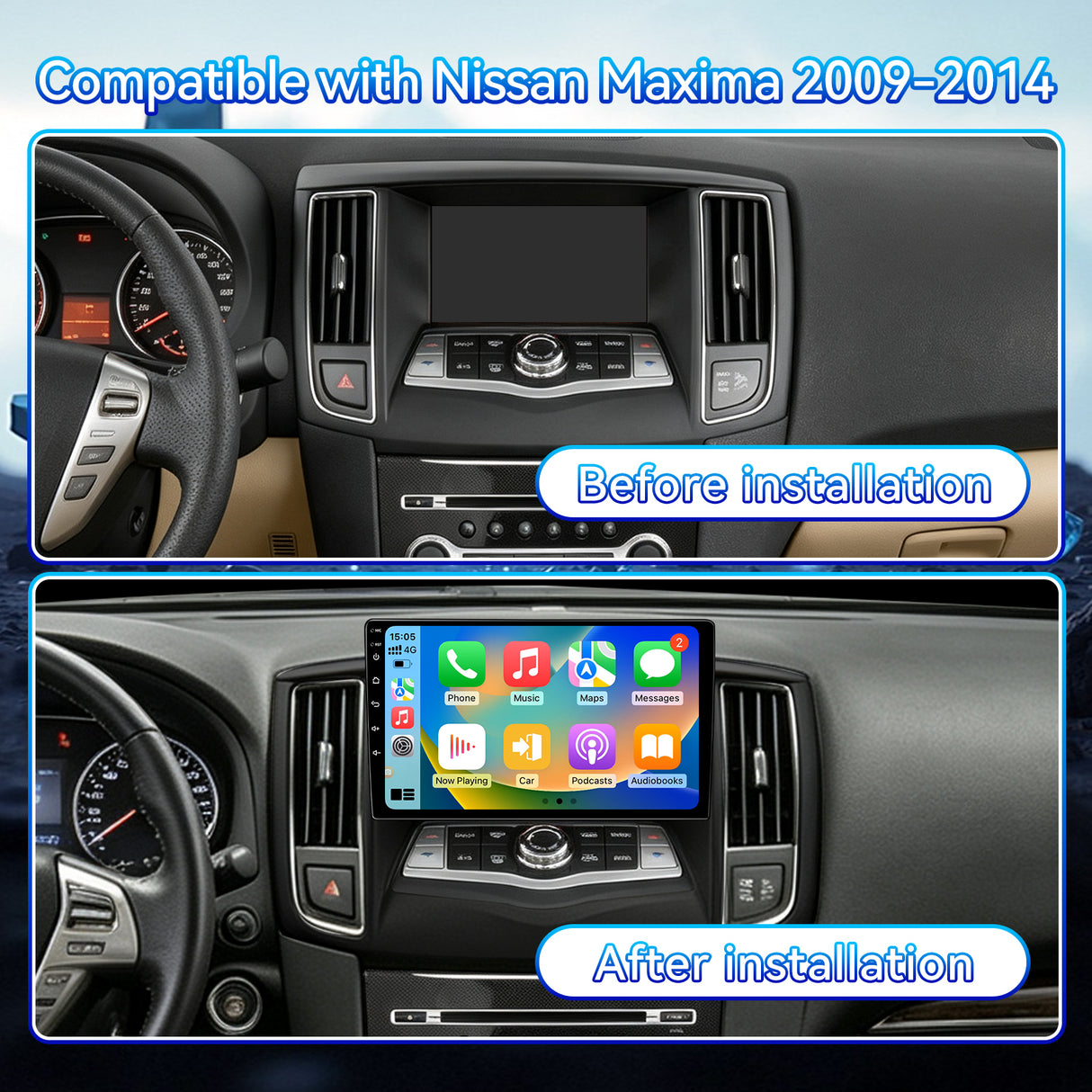 Car Stereo Radio for Nissan Maxima 2009-2014 with Wireless CarPlay & Android Auto GPS Bluetooth SWC WiFi 5G DSP RDS FM Camera