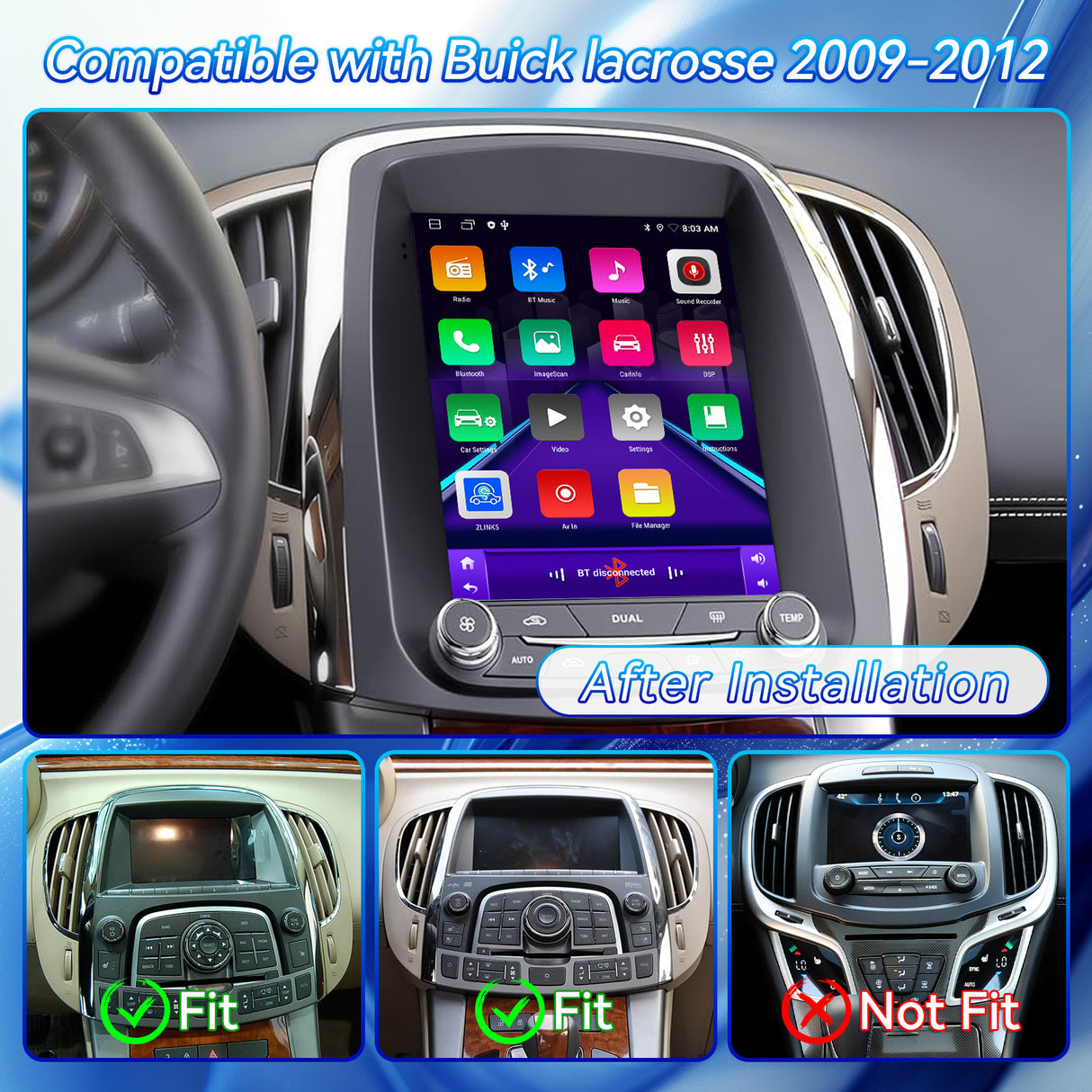 Android 13 Car Stereo Radio Compatible with Buick Lacrosse 2009 2010 2011 2012 9.7" Touch Screen with CarPlay & Android Auto GPS Navigation Bluetooth FM Backup Camera 2GB+64GB Radio Upgrade