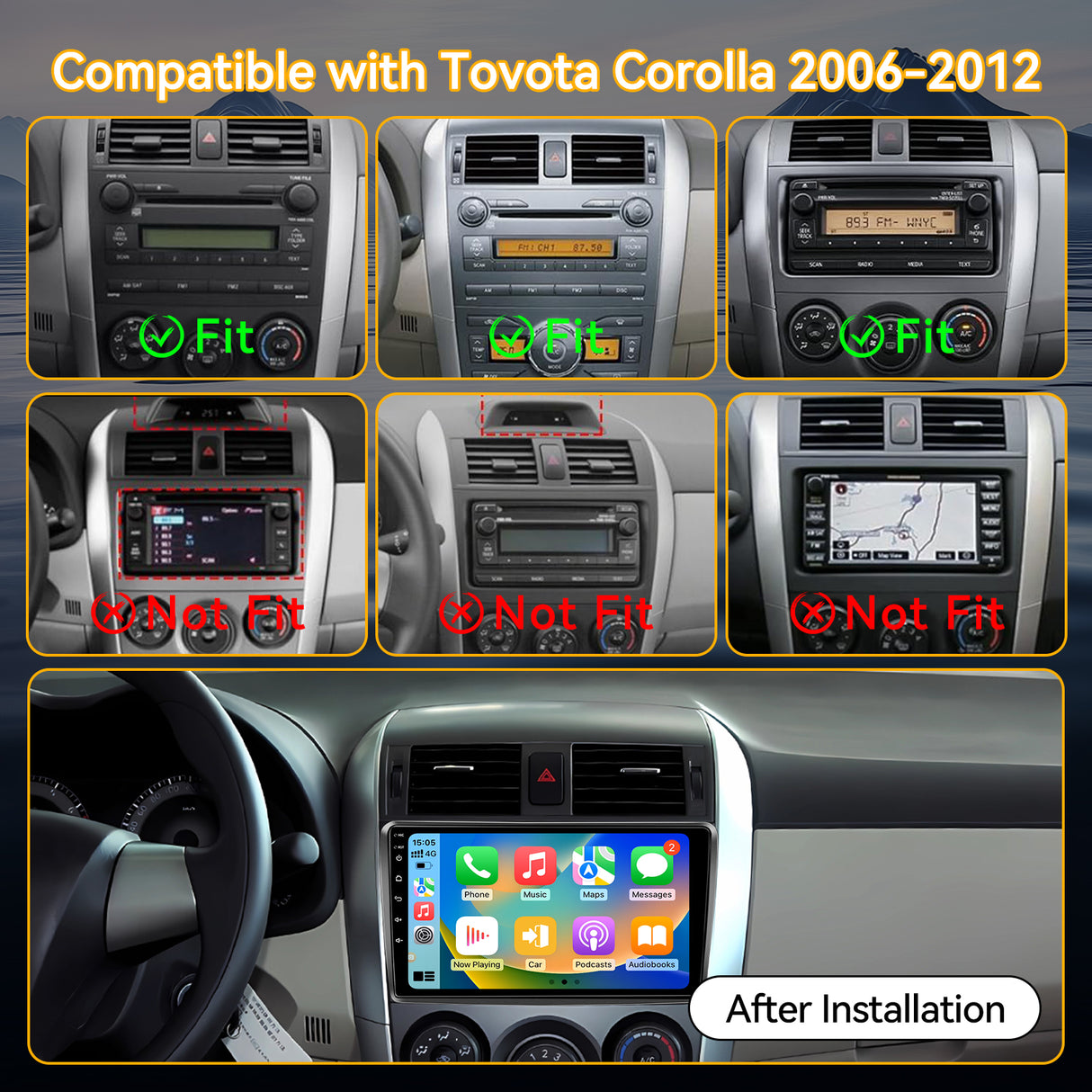 Car Stereo for Toyota Corolla 2006-2012 Upgrade Wireless CarPlay & Android Auto AHD Backup Camera GPS SWC FM WiFi Bluetooth