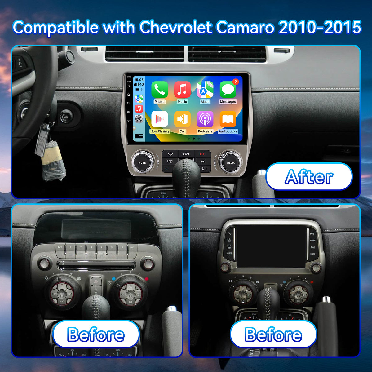 Car Stereo Radio for Chevrolet Camaro 2010-2015 with Wireless CarPlay & Android Auto 9-Inch Touchscreen 5G WiFi Bluetooth 5.0 GPS SWC Backup Camera