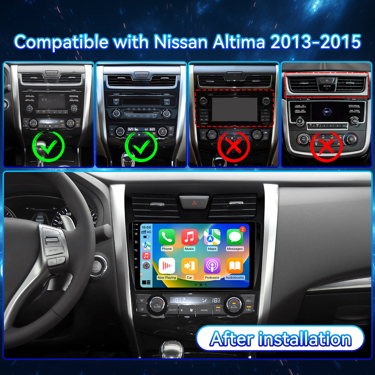 Car Stereo Radio for Nissan Altima 2013-2015 with Wireless CarPlay & Android Auto, 10.1'' Touch Screen Built in Bluetooth GPS Navigation WiFi SWC Backup Camera MIC