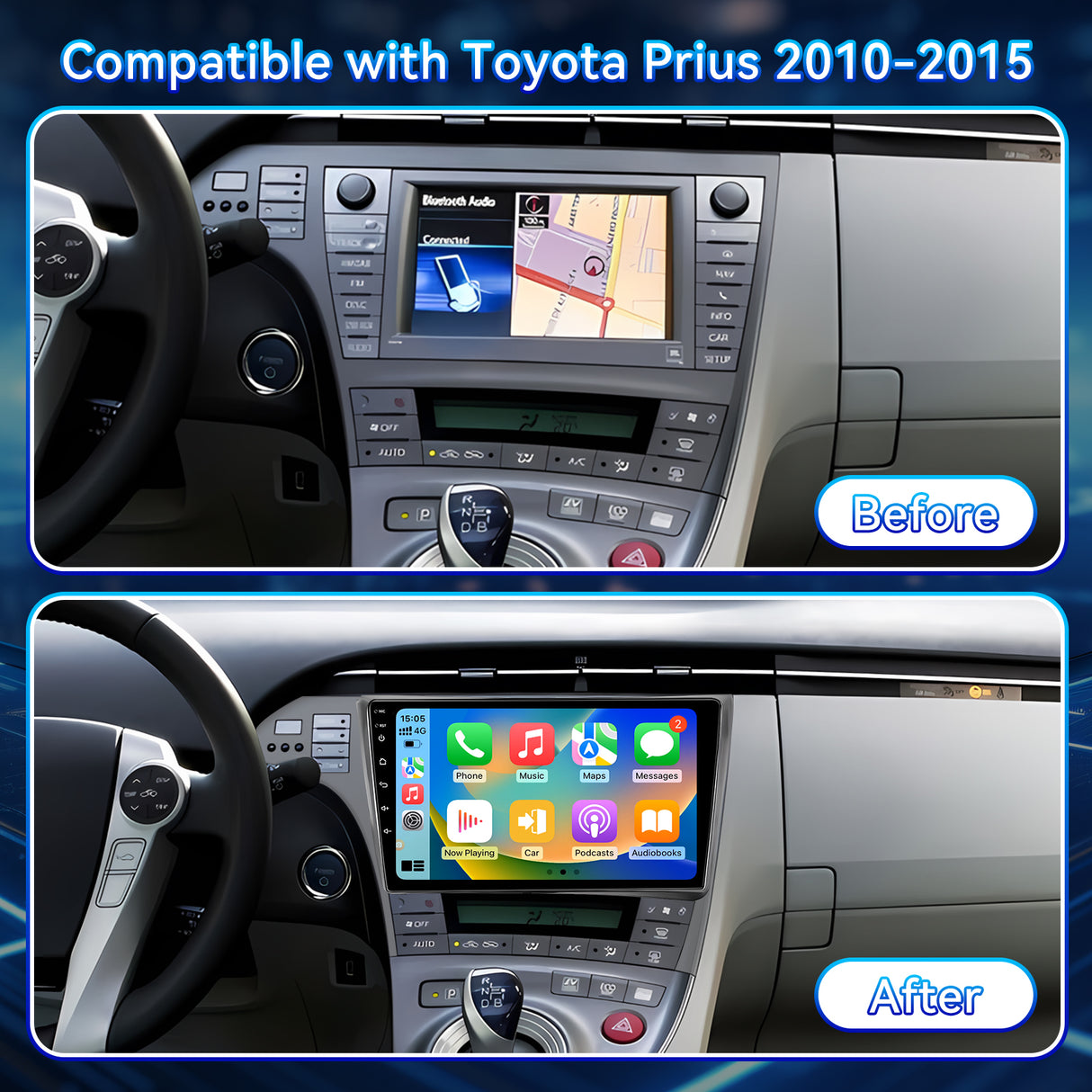 Car Stereo Radio for Toyota Prius 2010-2015 Qualcomm Chipset with Wireless CarPlay & Android Auto WiFi Bluetooth GPS FM RDS EQ SWC Upgrade 1080P Backup Camera