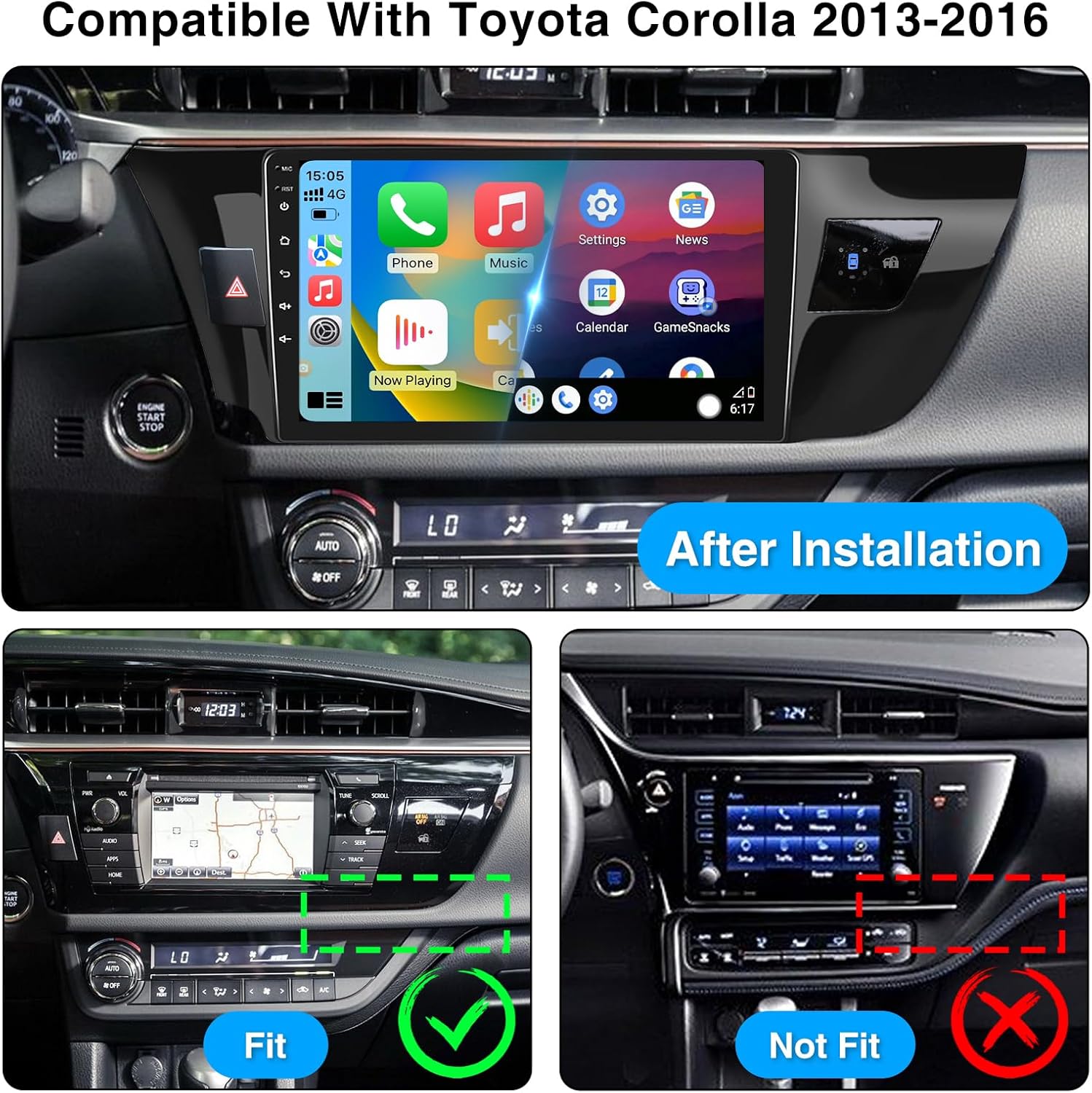 Android 13 Car Stereo for Toyota Corolla 2014 2015 2016 with