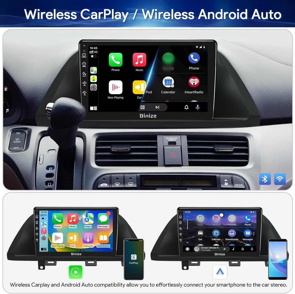 Car Stereo for Honda Odyssey 2005-2010 Supports Wireless Carplay Android Auto  Bluetooth, WiFi, USB, Backup Camera