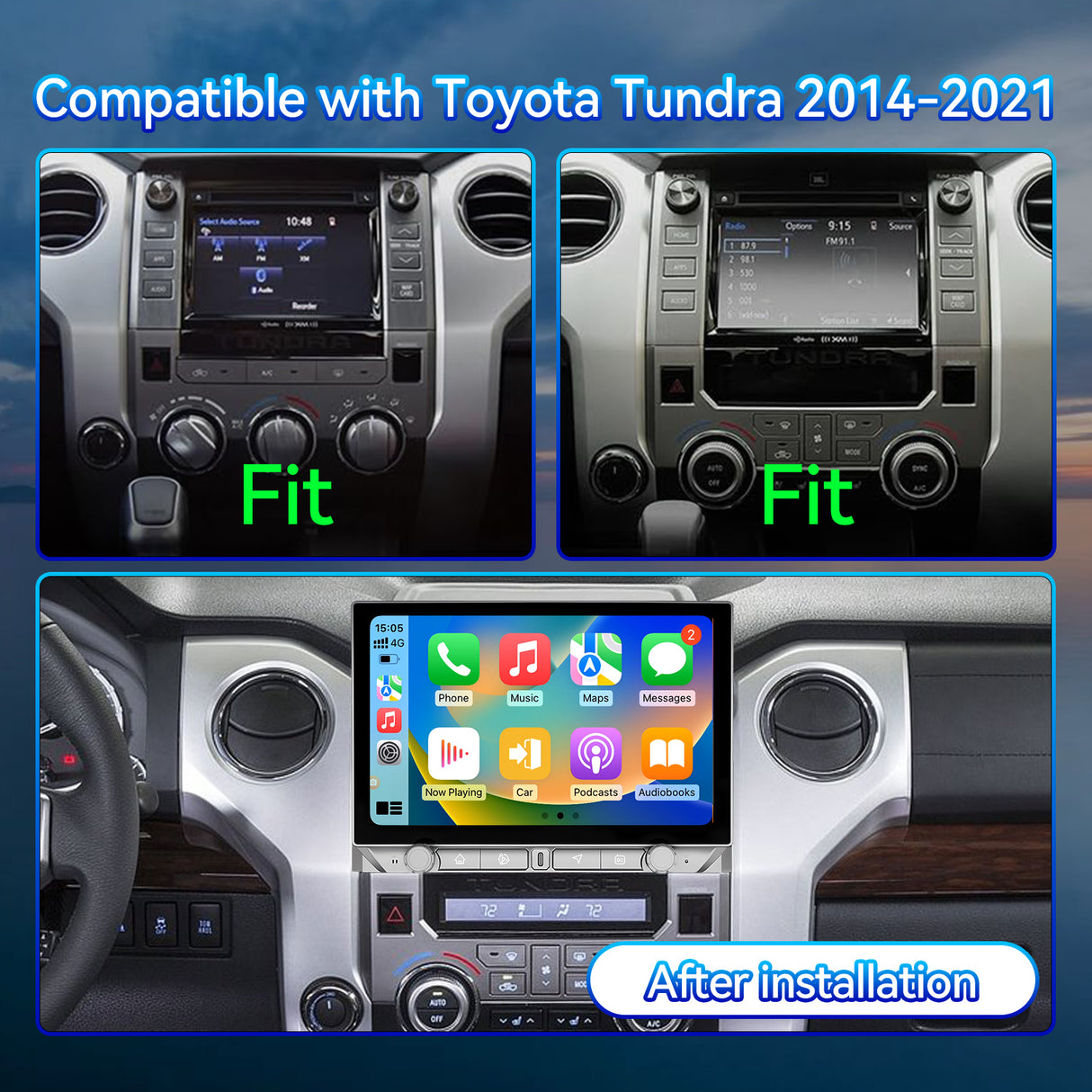 Car Stereo Radio for Toyota Tundra 2014-2021 with Wireless CarPlay & Android Auto 11.5 inch IPS Touchscreen BT FM AM DSP GPS SWC Backup Camera