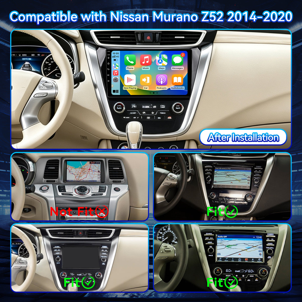 Car Stereo Radio for Nissan Murano Z52 2014-2020 with Wireless CarPlay & Android Auto 10.1-Inch Touch Screen GPS Mirror Link Bluetooth SWC Backup Camera