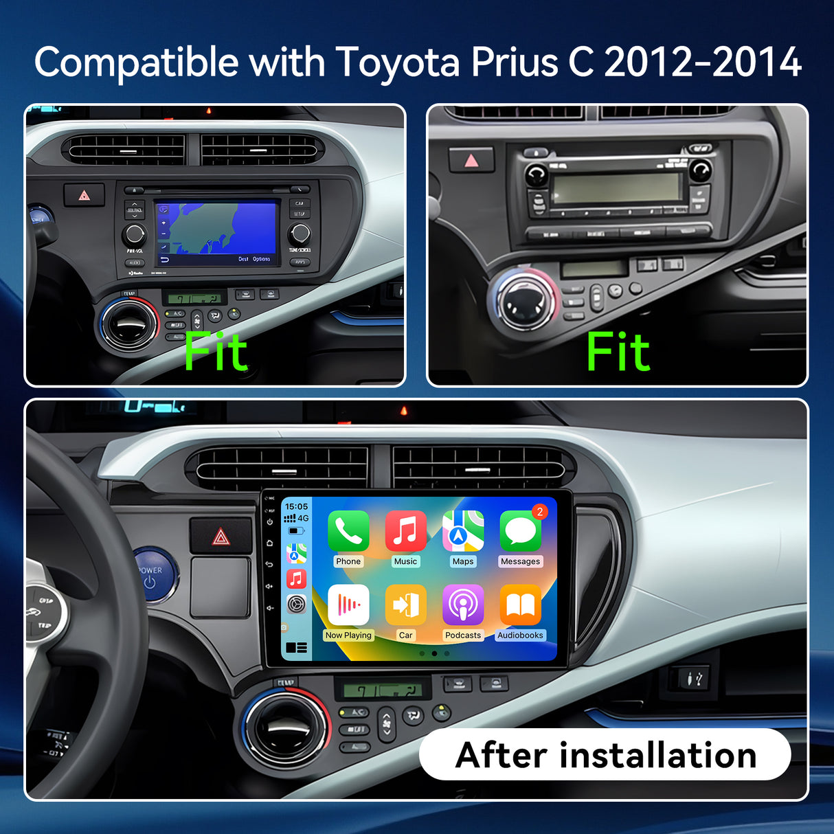 Car Stereo for Toyota Prius C Aqua 2012-2017 Support Wireless CarPlay Android Auto Navigation