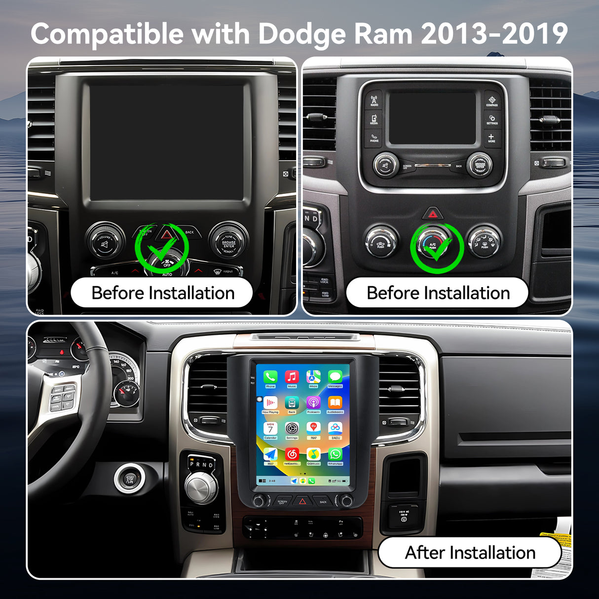 9.7" Car Radio Compatible with Dodge Ram 2013-2018 1500 2500 3500,Wireless CarPlay Android Auto,Android 13 Head Unit with WiFi SWC GPS 1080P Backup Camera 4+64GB