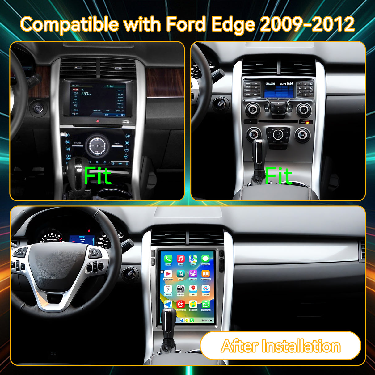 Car Stereo Radio 8-Core Qualcomm CPU, with Android Auto Wireless Carplay for Ford Edge 2009-2012 Upgrade 2K Touchscreen Bluetooth WiFi GPS DSP AM FM Head Unit