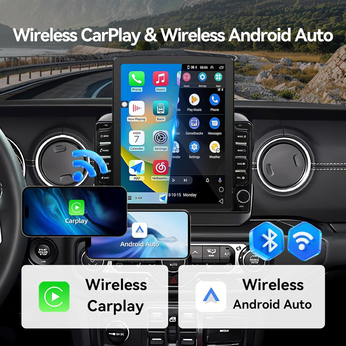 Car Stereo Radio for Jeep Wrangler JL 2018-2021 Gladiator JT 2020 2021 Upgrade,Wireless CarPlay & Android Auto 1080P AHD Backup Camera 9.7 Touch Screen GPS SWC Bluetooth