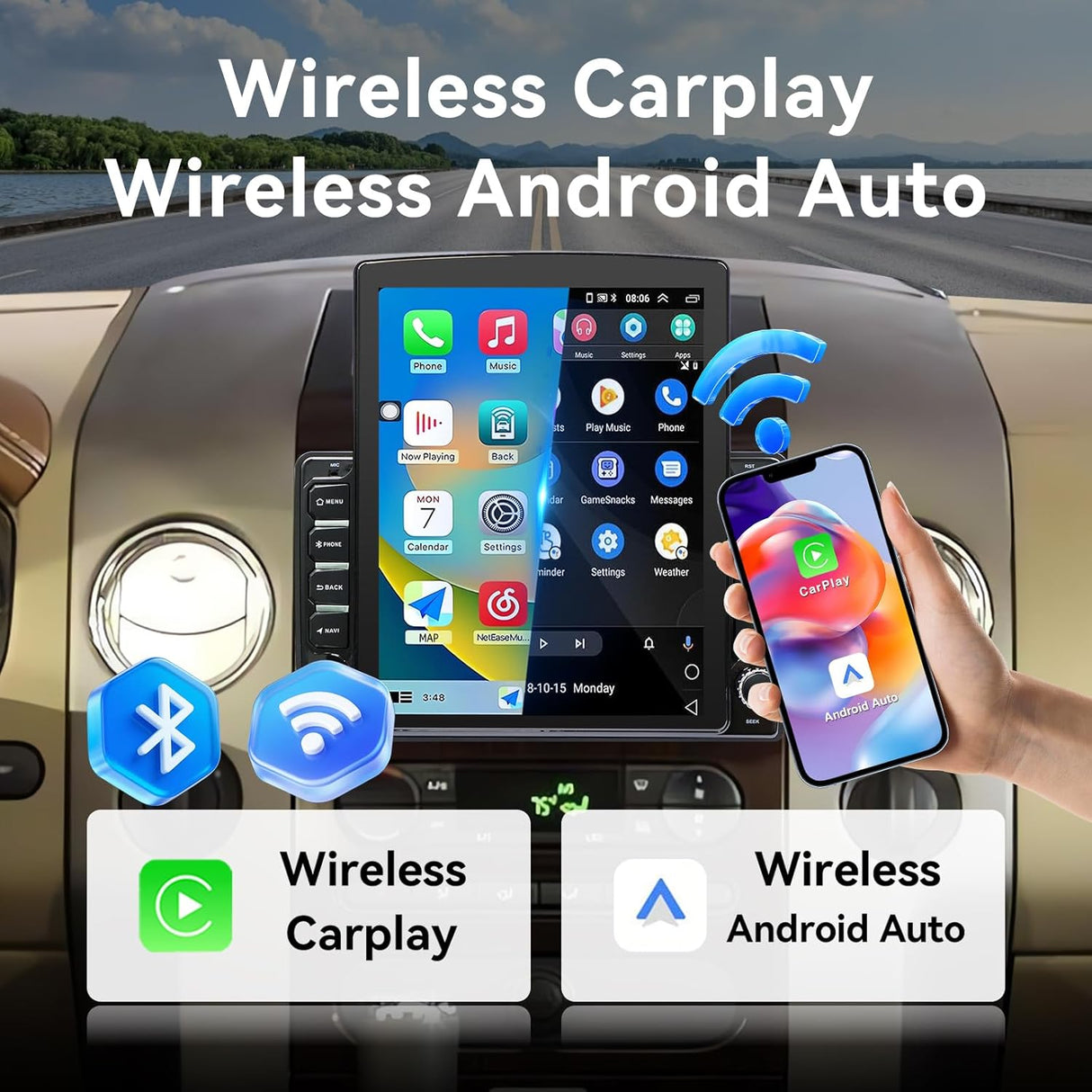 Car Radio Stereo for Ford F150 2004 2005 2006 2007 2008 AHD Backup Camera Upgrade Wireless CarPlay & Android Auto Touch Screen GPS WiFi SWC FM Bluetooth