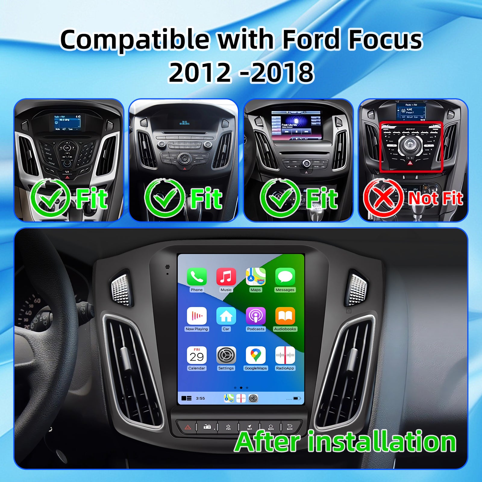 Android 13 Car Stereo for Ford Focus 2012-2018, 2G+64GB 9.7 Inch