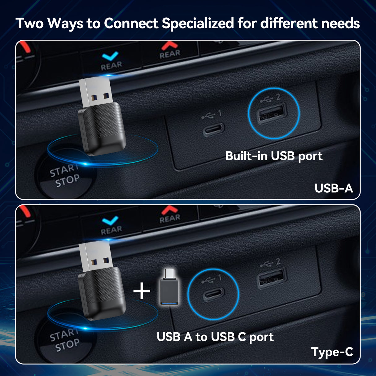 2-in-1 Wireless CarPlay Adapter / Android Auto Dongle, 5.8GHz WiFi Auto Connection, Compatible with iOS12+ & Android11+