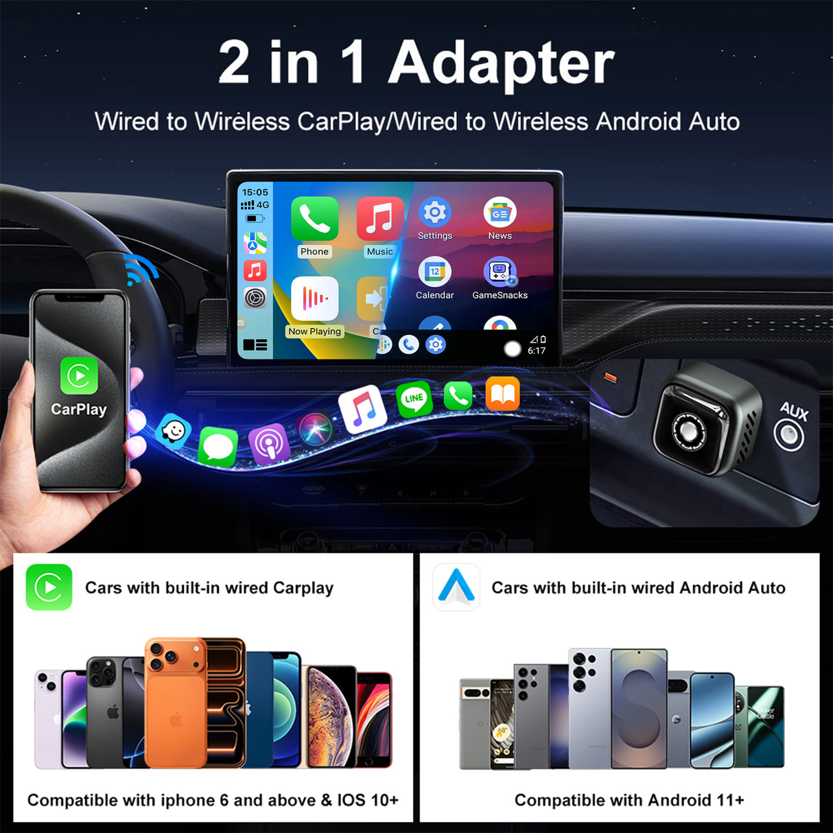 Wireless CarPlay Adapter Pro for Factory Wired CarPlay & Android Auto