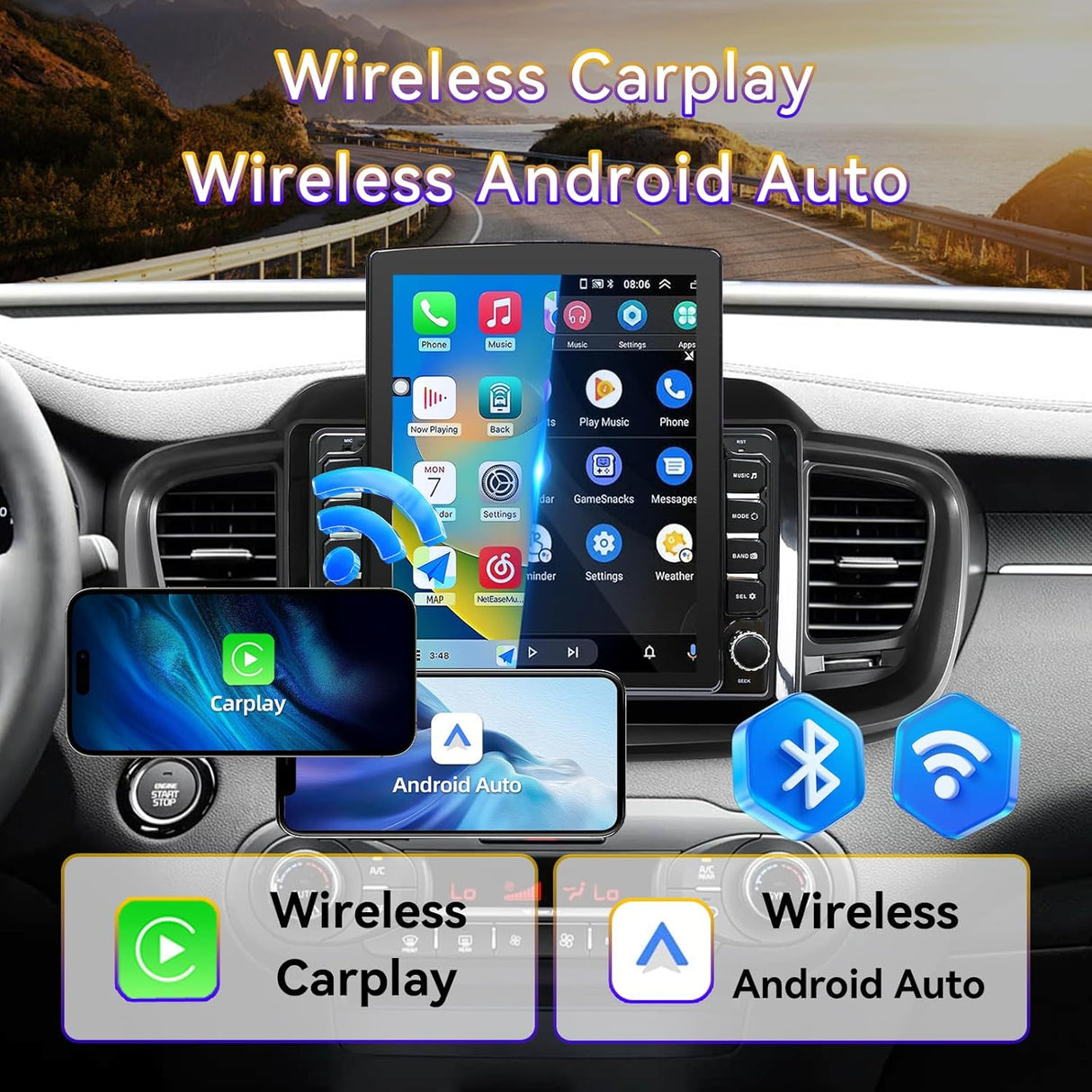 Car Stereo Radio for Kia Sorento 2016 2017 2018 2019 2020 supports Wireless CarPlay & Android Auto GPS WiFi Buletooth Back Camera FM GPS