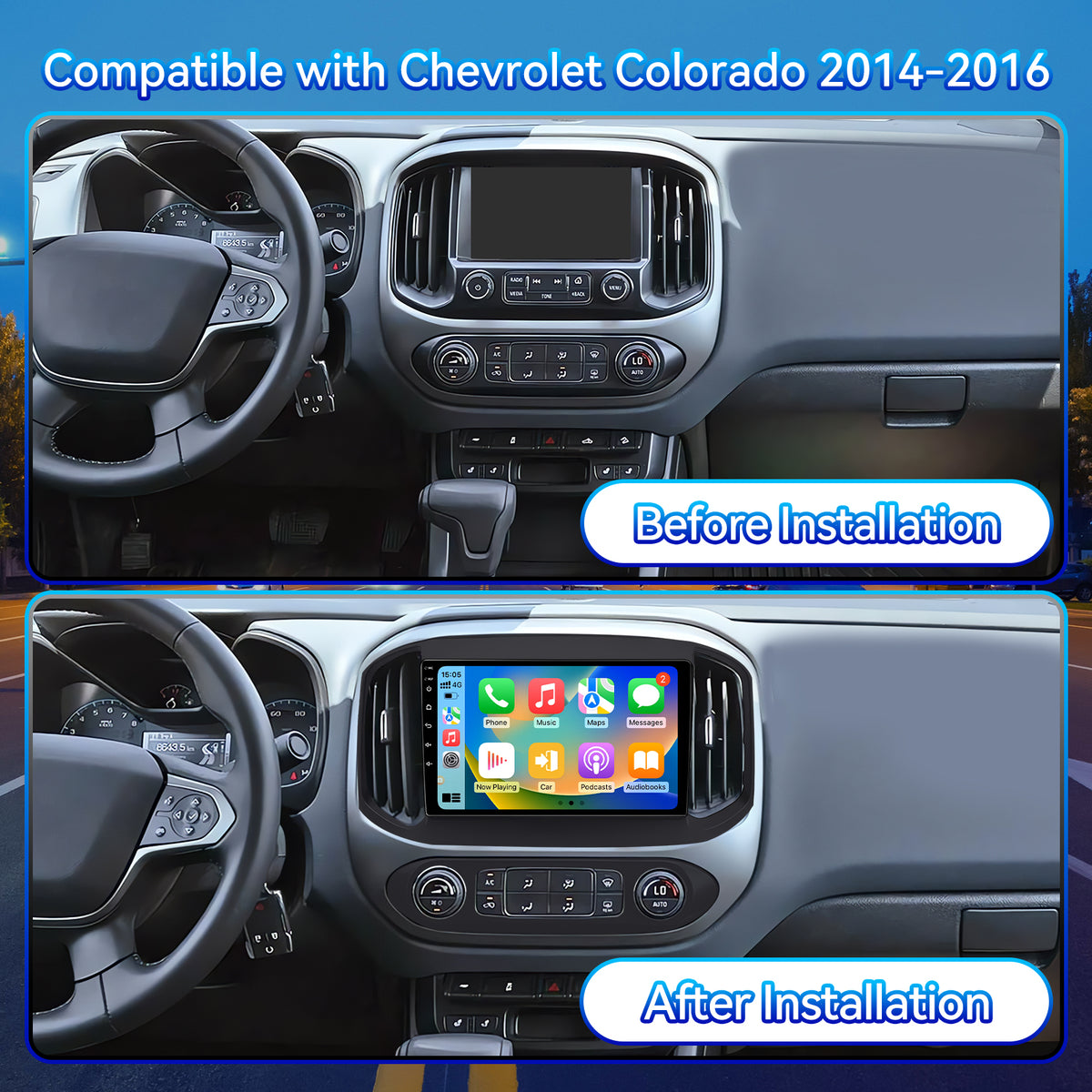 Car Stereo Radio for Chevrolet Colorado 2014 2015 2016 with Wireless CarPlay & Android Auto 9-Inch Touchscreen Bluetooth GPS WiFi FM RDS AHD Backup Camera