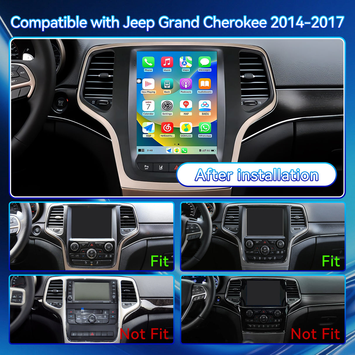 8 Core Android 13 Car Stereo Radio for Jeep Grand Cherokee 2014-2017 with Wireless CarPlay & Android Auto, 5G WiFi, Bluetooth 5.0, GPS and Backup Camera