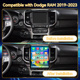 Car Stereo for Dodge Ram 2019-2023 Upgrade Wireless CarPlay & Android Auto AHD Backup Camera GPS SWC FM WiFi Bluetooth
