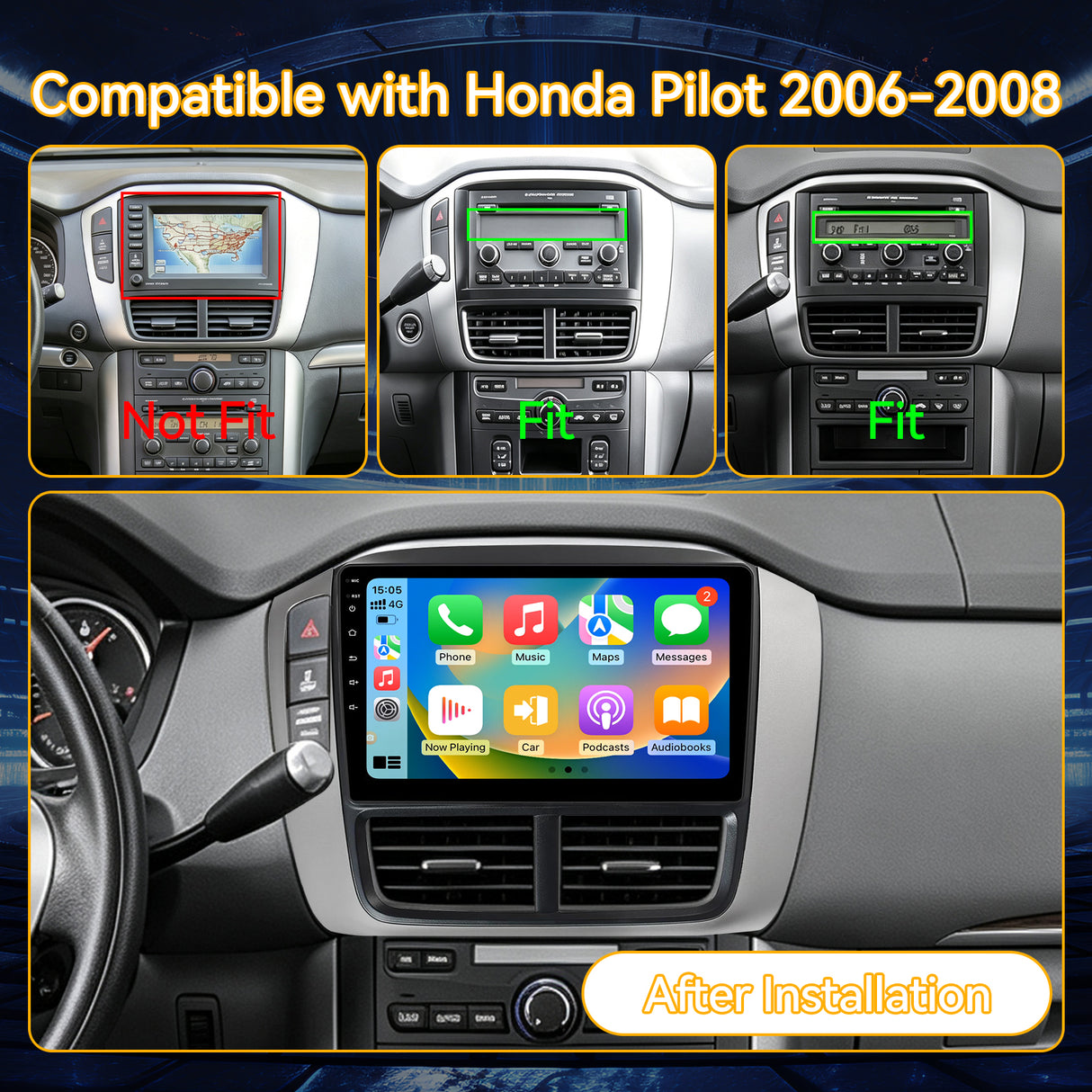 Car Stereo for Honda Pilot 2006-2008 Upgrade Wireless CarPlay & Android Auto AHD Backup Camera GPS SWC FM WiFi Bluetooth