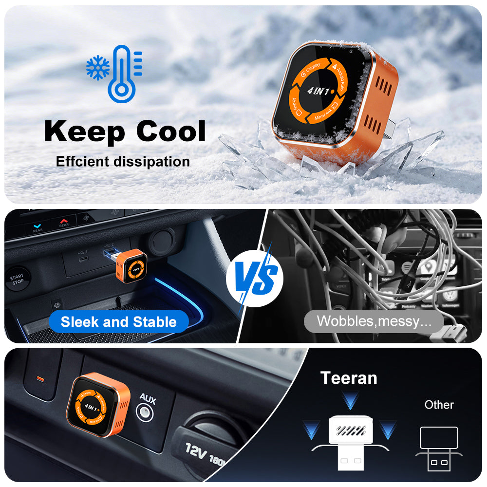 4-in-1 Mini Wireless CarPlay & Android Auto Adapter with iPhone & Android Screen Mirroring for Stock Wires  CarPlay & Android Auto Vehicles