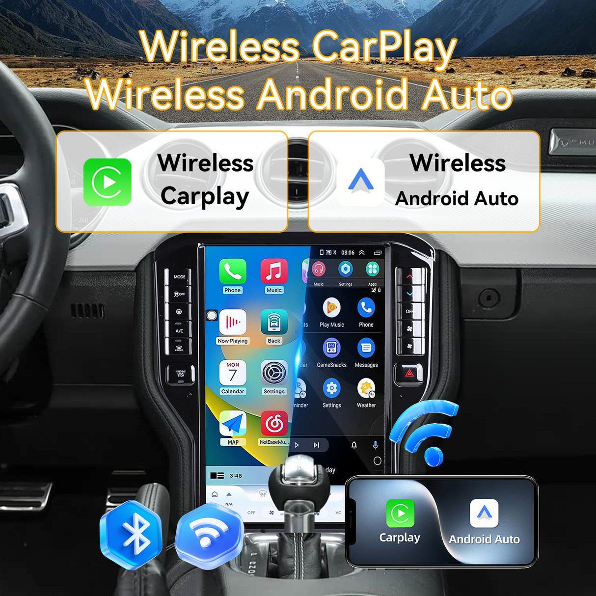 Car Stereo for Ford Mustang 2015-2021 Upgrade Wireless CarPlay & Android Auto AHD Backup Camera GPS SWC FM WiFi Bluetooth