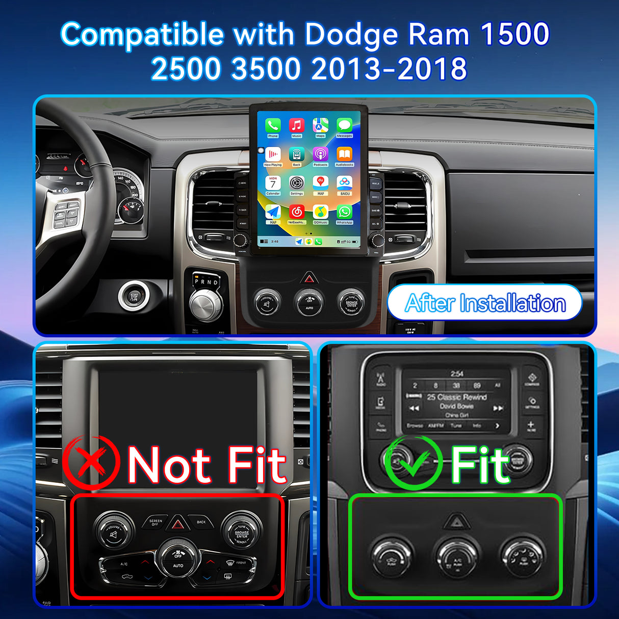 Binize Android 13 Car Stereo Compatible with Dodge Ram 1500/2500/3500 Radio 2013-2018 Navigation GPS Touch Screen Radio Head Unit with Wireless Carplay/Android auto
