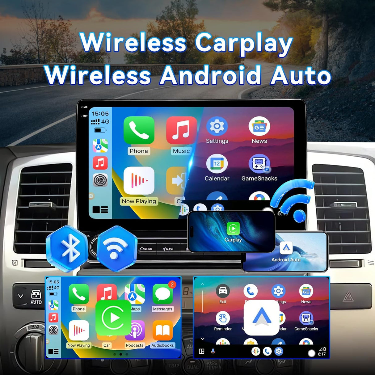 Car Radio Stereo for Toyota 4Runner 2003-2009 Wireless CarPlay & Android Auto GPS Navigation FM Radio Upgrade Bluetooth HD Backup Camera