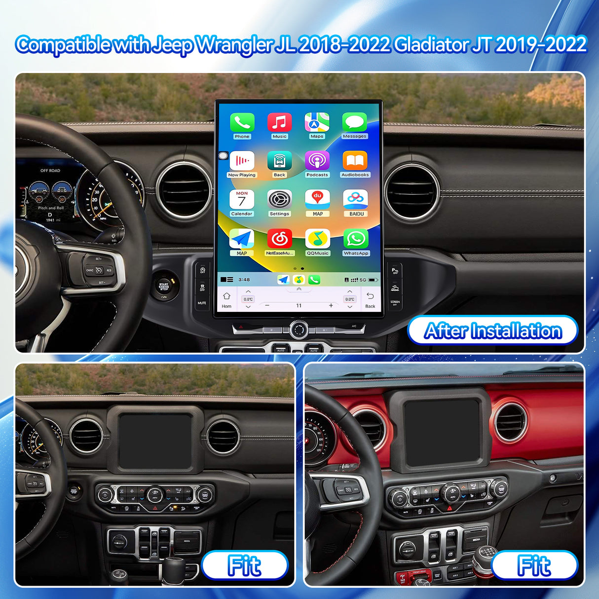 Android 15 Car Radio Stereo for Jeep Wrangler JL 2018-2022 Gladiator JT 2019-2022 with Wireless CarPlay & Android Auto 16.2-Inch Touch Screen DSP 4G LTE 5G WiFi BT GPS Navigation BT