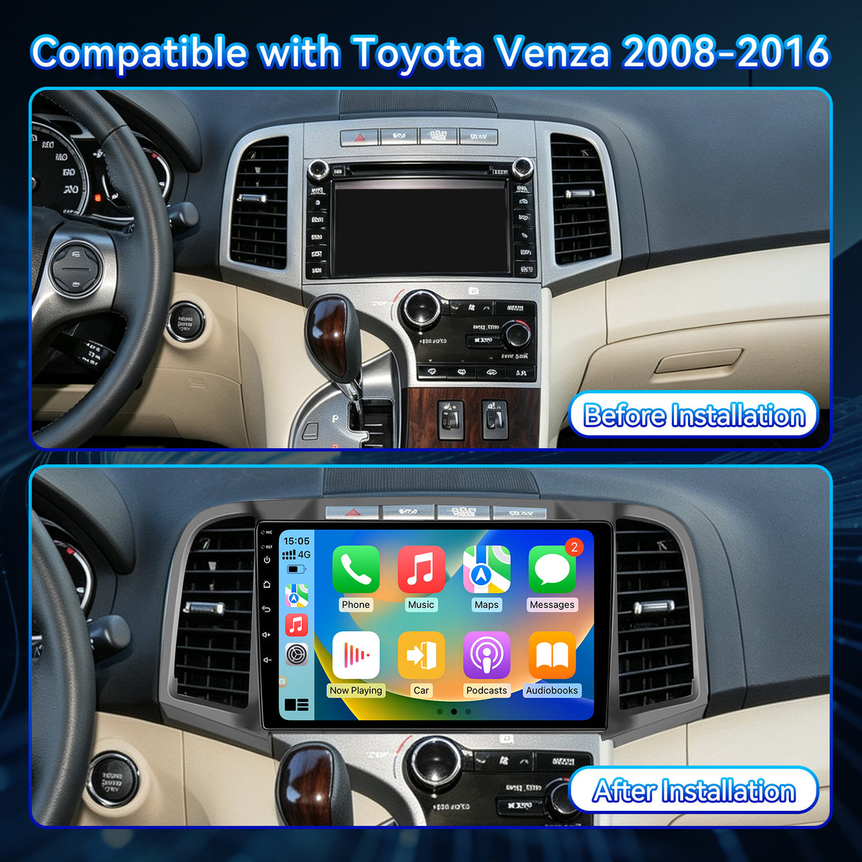 Car Stereo Radio for Toyota Venza 2008-2016 with Wireless CarPlay & Android Auto 9-Inch HD Touchscreen GPS WiFi Mirror Link DSP EQ SWC AHD Backup Camera