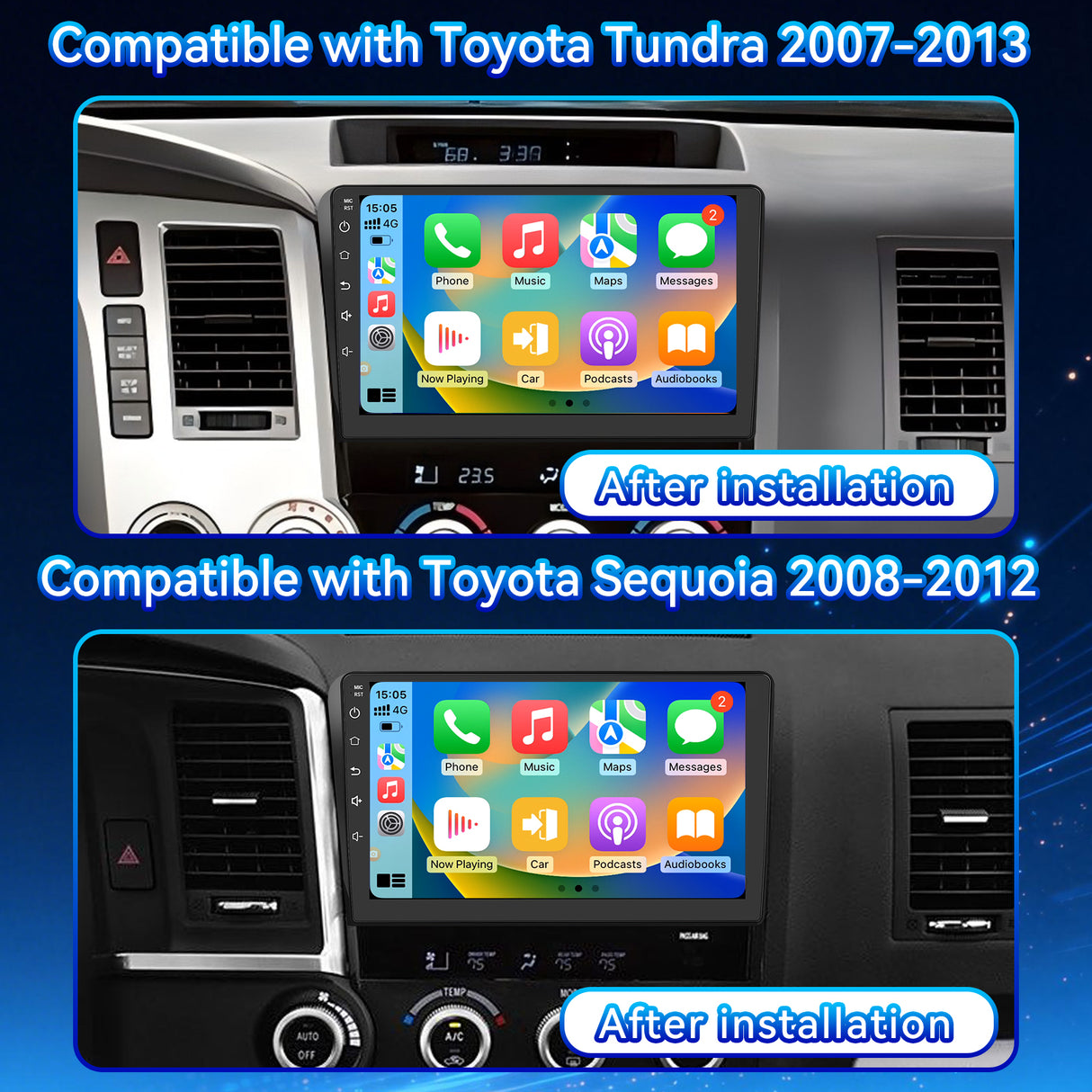 Car Stereo Radio for Toyota Tundra 2007-2013 Sequoia 2008-2012 with Wireless CarPlay & Android Auto 10-Inch Touchscreen DSP AM FM GPS Backup Camera