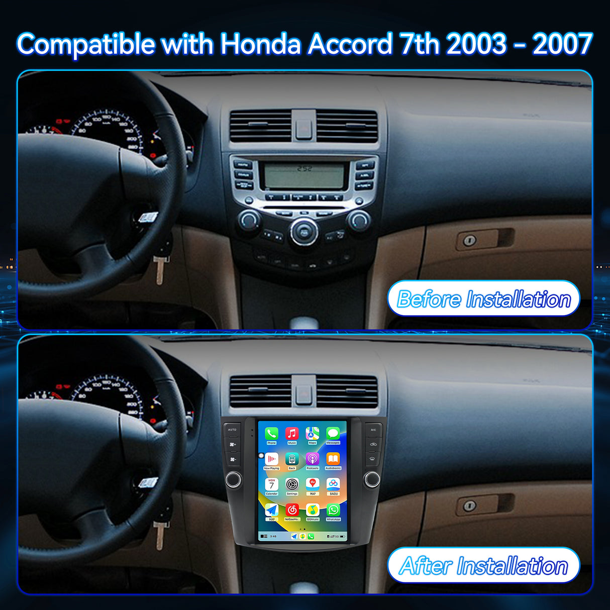 Binize Android 13 Car Stereo Head Unit Radio Wireless Carplay&Android Auto 9.7 Inch Touchscreen Radio Compatible with Honda Accord 7th 2003 2004 2005 2006 2007 Support GPS Bluetooth/FM