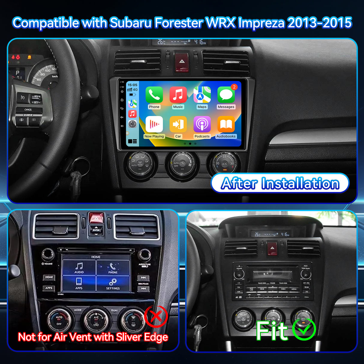 Android 13 Car Stereo Radio for Subaru Forester WRX Impreza 2013 2014 2015 with Wireless CarPlay & Android Auto FM AM RDS DSP WiFi,Backup Camera