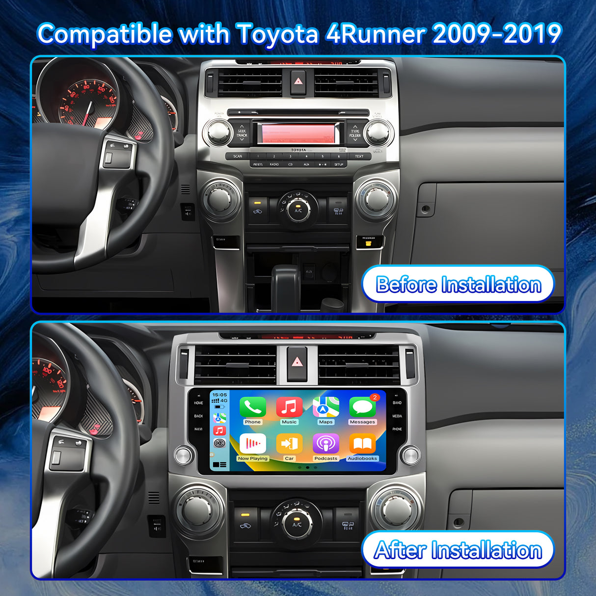 Car Stereo Radio for Toyota 4Runner 2009-2019 with wireless CarPlay and Android Auto GPS  / WiFi / SWC / Mirror Link / Bluetooth and AHD Backup Camera