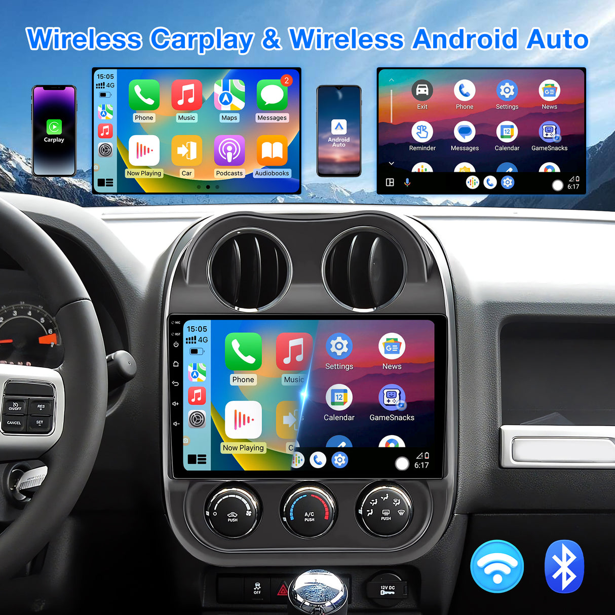 Binize Android 13 Car Stereo Compatible with Jeep Compass/Patriot 2010-2016 Carplay Android Auto 10.1 Inch Touch Screen Bluetooth Car Radio with GPS,FM,Support Backup Camera