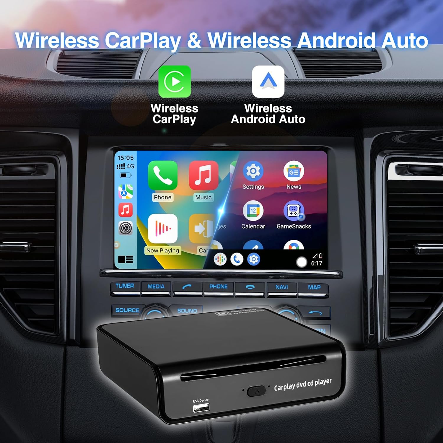 Android 13 USB CarPlay CD Player for Car with Wired CarPlay – Binize
