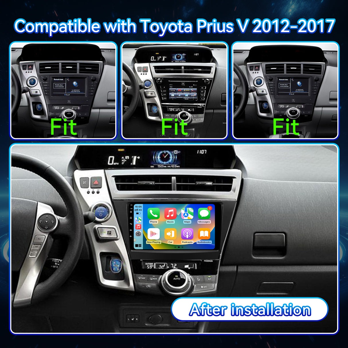 Android 13 Car Stereo Radio for Toyota Prius V Alpha 2012-2017 with Wireless CarPlay & Android Auto, 9-Inch Touchscreen Head Unit Bluetooth GPS SWC RCA Back Camera
