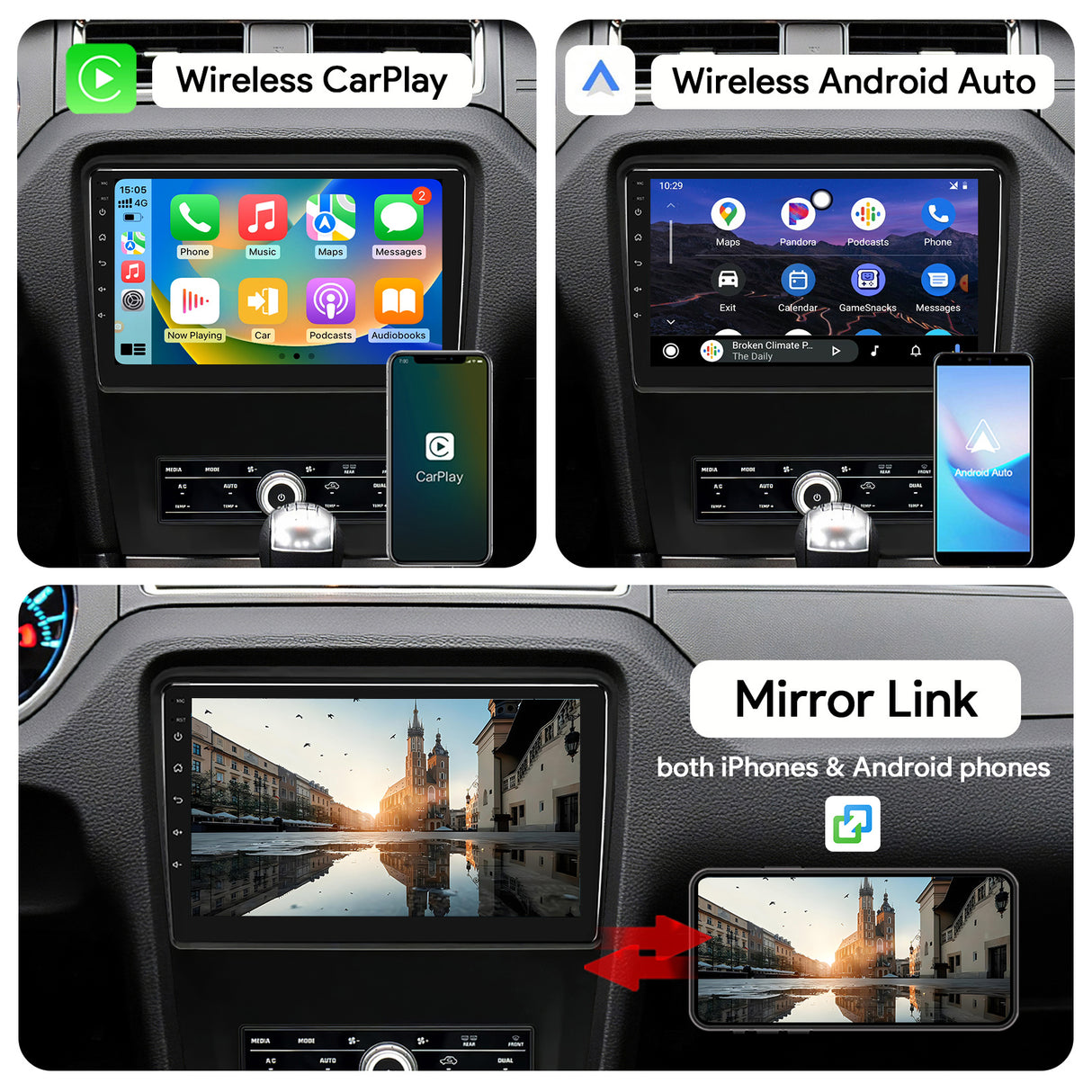 Binize 10 Inch Android 13 CarPlay Radio Car Stereo for Ford Mustang 2010 2011 2012 2013 2014