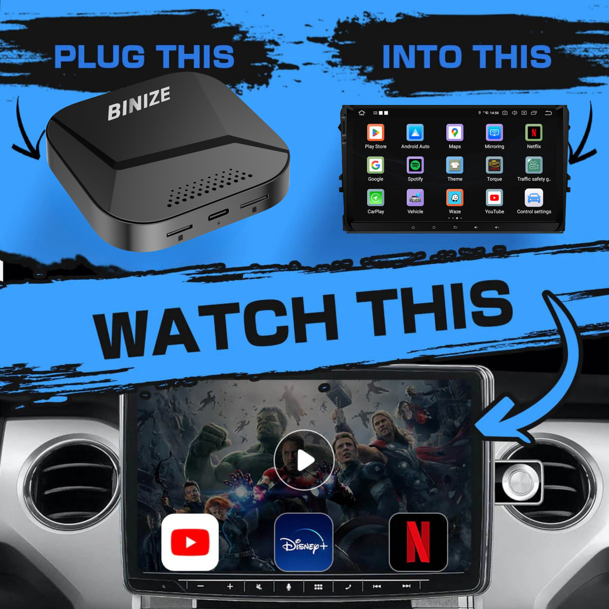 BINIZE B2 Android 13 CarPlay AI BOX for OEM Car with Wired CarPlay/Android Auto